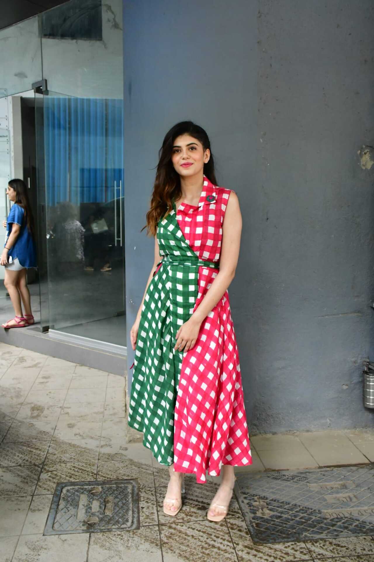 Sanjana Sanghi looked pretty in a green and pink dress